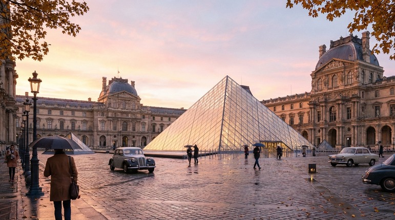 Landscape of France: urban architecture and atmospheric streets on a sunny day.