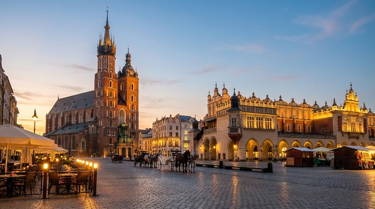 Poland: historic city center and European architecture.