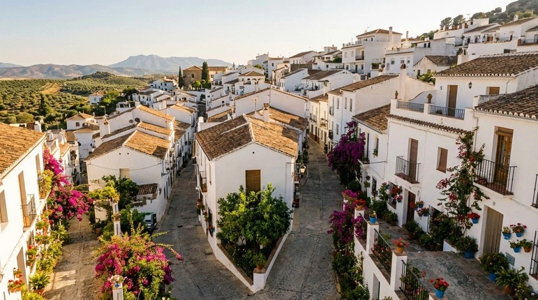 Spain: sunny cityscape and Mediterranean architecture.