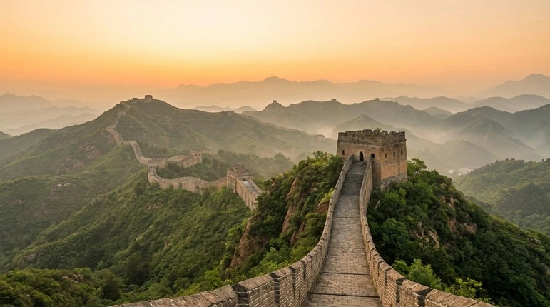 A cityscape in China with modern skyscrapers on a sunny day.