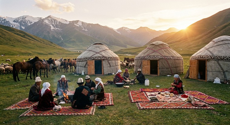 Qirg'iziston: tog' manzarasi va tabiat.