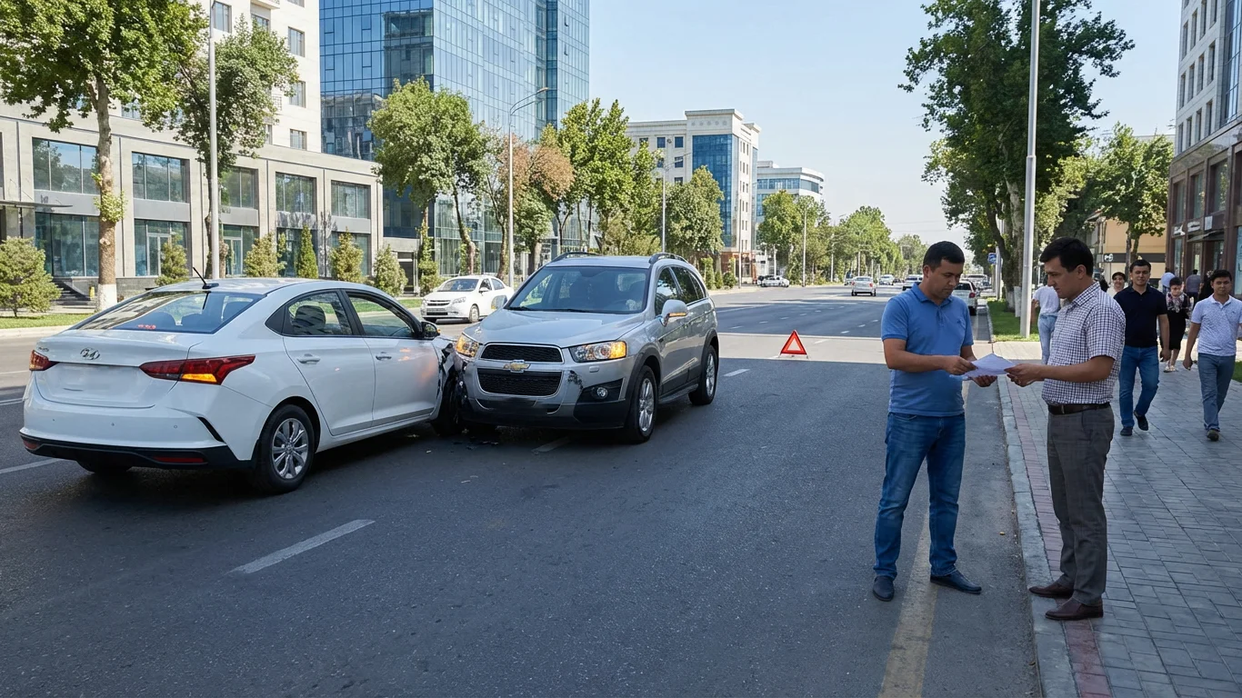 Two drivers filing a traffic accident report using europrotocol